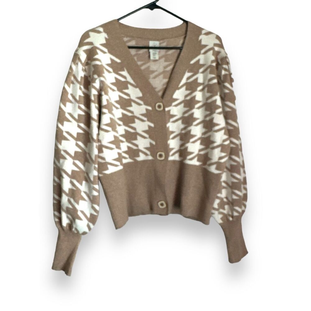 NEW JOIE long sleeve houndstooth button front cardigan sweater sz M women’s prep - Picture 3 of 5